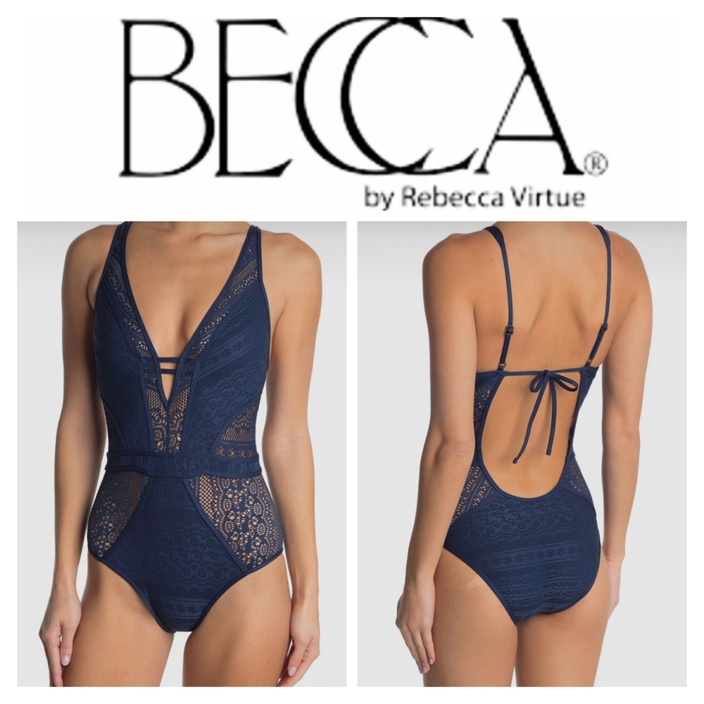NWOT BECCA Crochet Plunge One-Piece Swimsuit